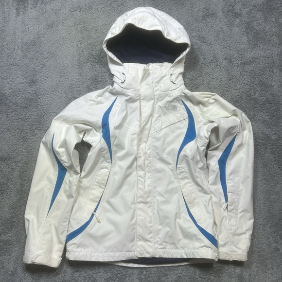 The North Face HyVent Ski Jacket Women's XS White Blue Hooded Winter Rain *SPOTS - Picture 1 of 16